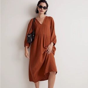 Lightspun V-Neck Midi Dress / LARGE / BURNT CLAY